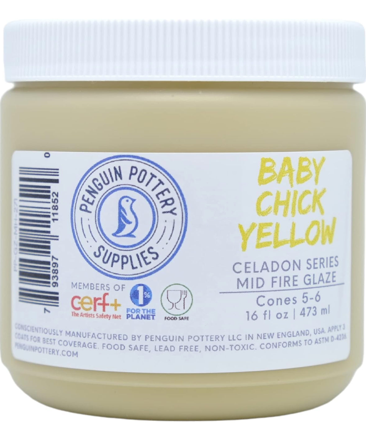Baby Chick Yellow Celadon - Cone 5-6 - Mid Fire Glaze, High Fire Glaze, Cone 5-6 - Ceramic Glaze Pottery (1 Pint | 16 oz | 473 ml)