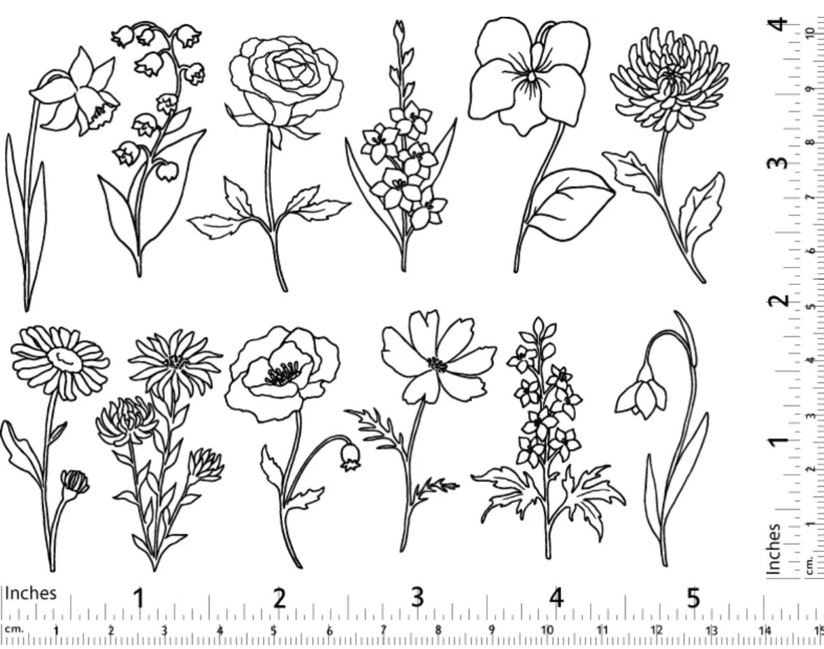 Two-Color Garden Flowers Decals - Cone 017 - Gold/Green
