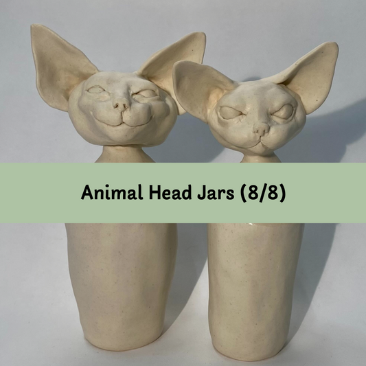 Hilary Rochow teaching an animal head jar handbuilding pottery workshop at The Clay Department in San Antonio, Texas.